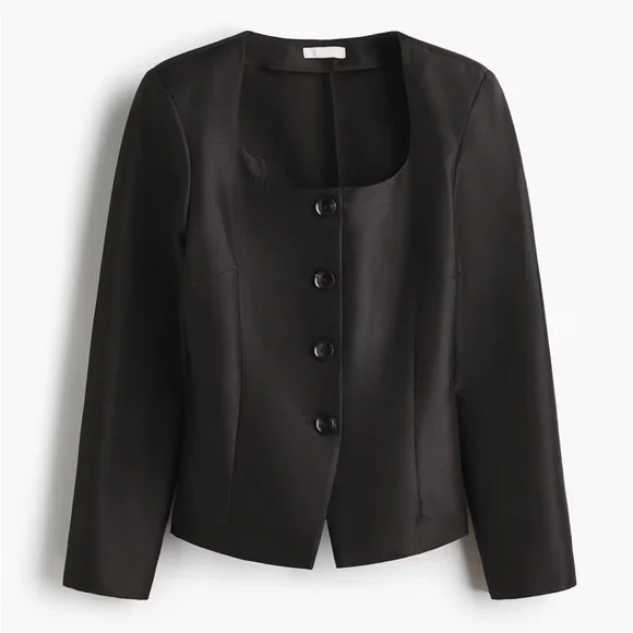 H&M NWT black satin open neck button front cardigan blazer jacket top - Picture 5 of 8